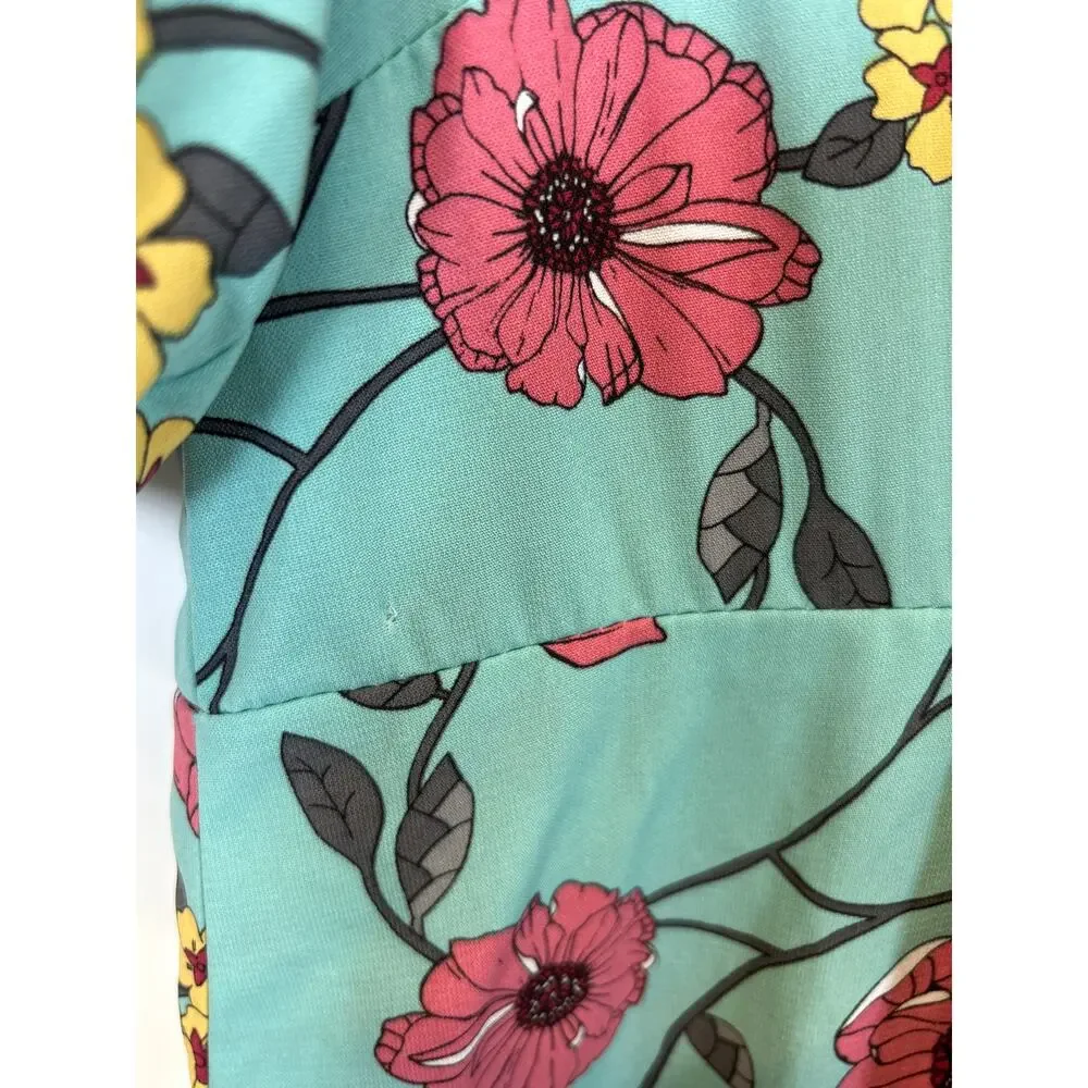 Jane Wood Floral Faux wrapped Turquoise Floral dress Women’s Size 12-14 - Picture 7 of 9